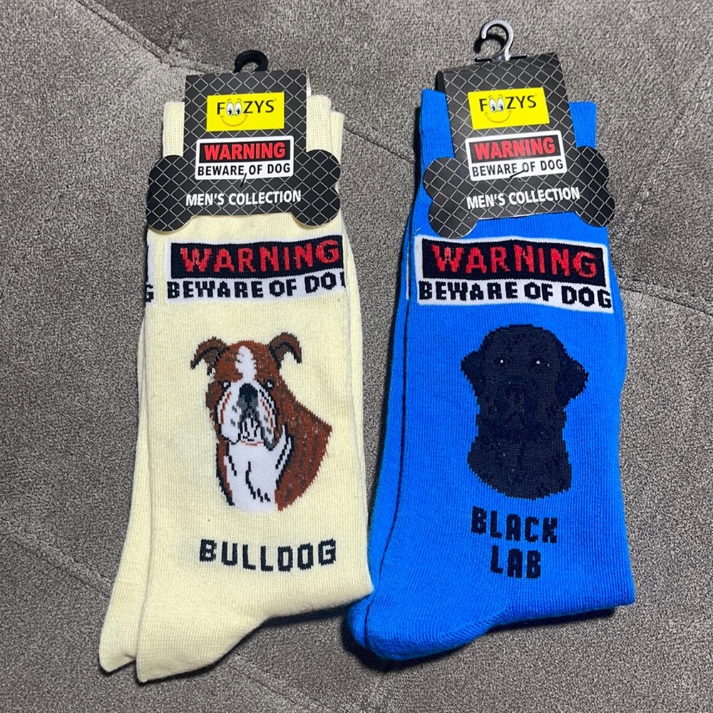 🐕‍🦺🐕Foozys Warning Beware of Dog Men’s Collection Socks🐕🐕‍🦺